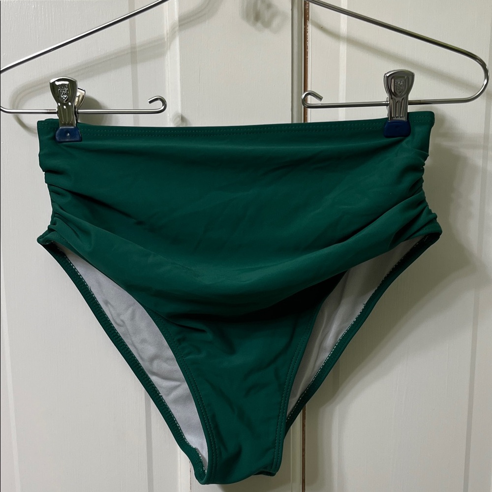 High-Waisted Green Bikini Bottom with flattering puckered stomach